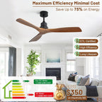 Ceiling Fan no Lights, 52 Inch Low Profile Flush Mount Modern Wood Ceiling Fan with Remote for Indoor Farmhouse Bedroom Living Room Outdoor Patio Porch, Reversible DC Motor, Noiseless