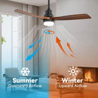 Sofucor 52 inch Solid Wood Ceiling Fan with Light, Quiet 6-Speed 3 Blades Reversible LED Ceiling Fan, Farmhouse Rustic Fan with Dimmable Light for Living Room Bedroom Home Office Cafe Patio Porch
