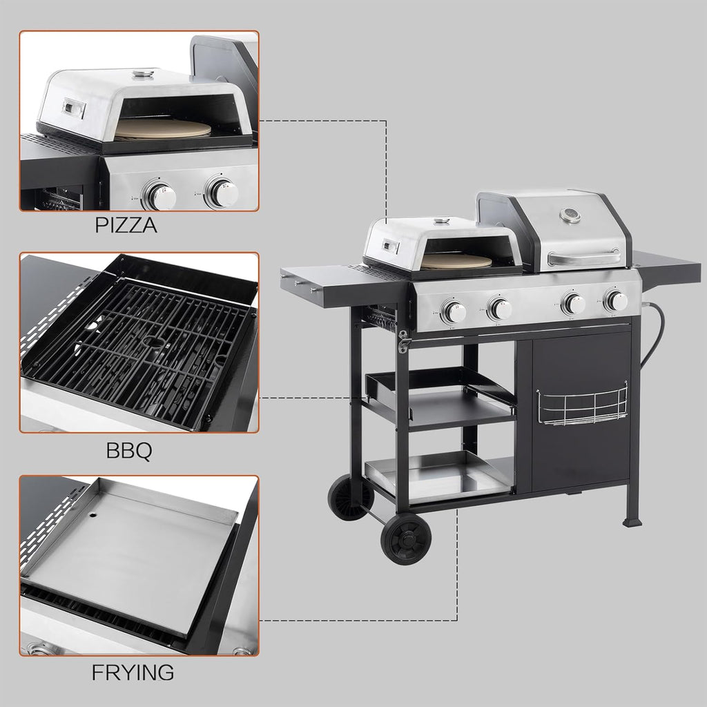 Endark 49,200 BTU 4-Burner Multi-Function Stainless Steel BBQ Grill - For Outdoor Cooking, Patio Backyard Barbecue, Camping - Griddle Combo for BBQ,FRYING and PIZZA