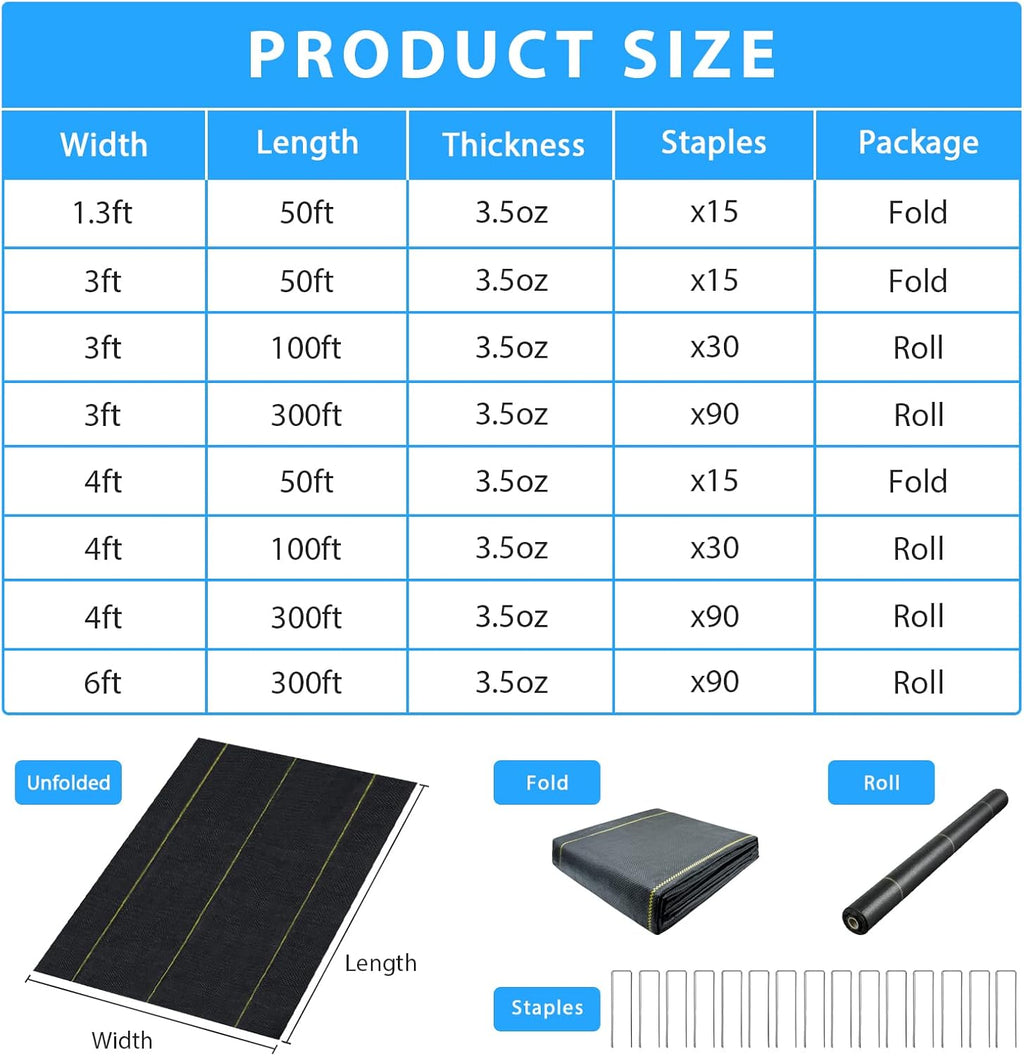 Sunocity 5ft x300ft Black Weed Barrier 3.5oz Landscape Premium Fabric Heavy-Duty Woven Ground Cloth with Superior Permeability Weed Control Convenient Design
