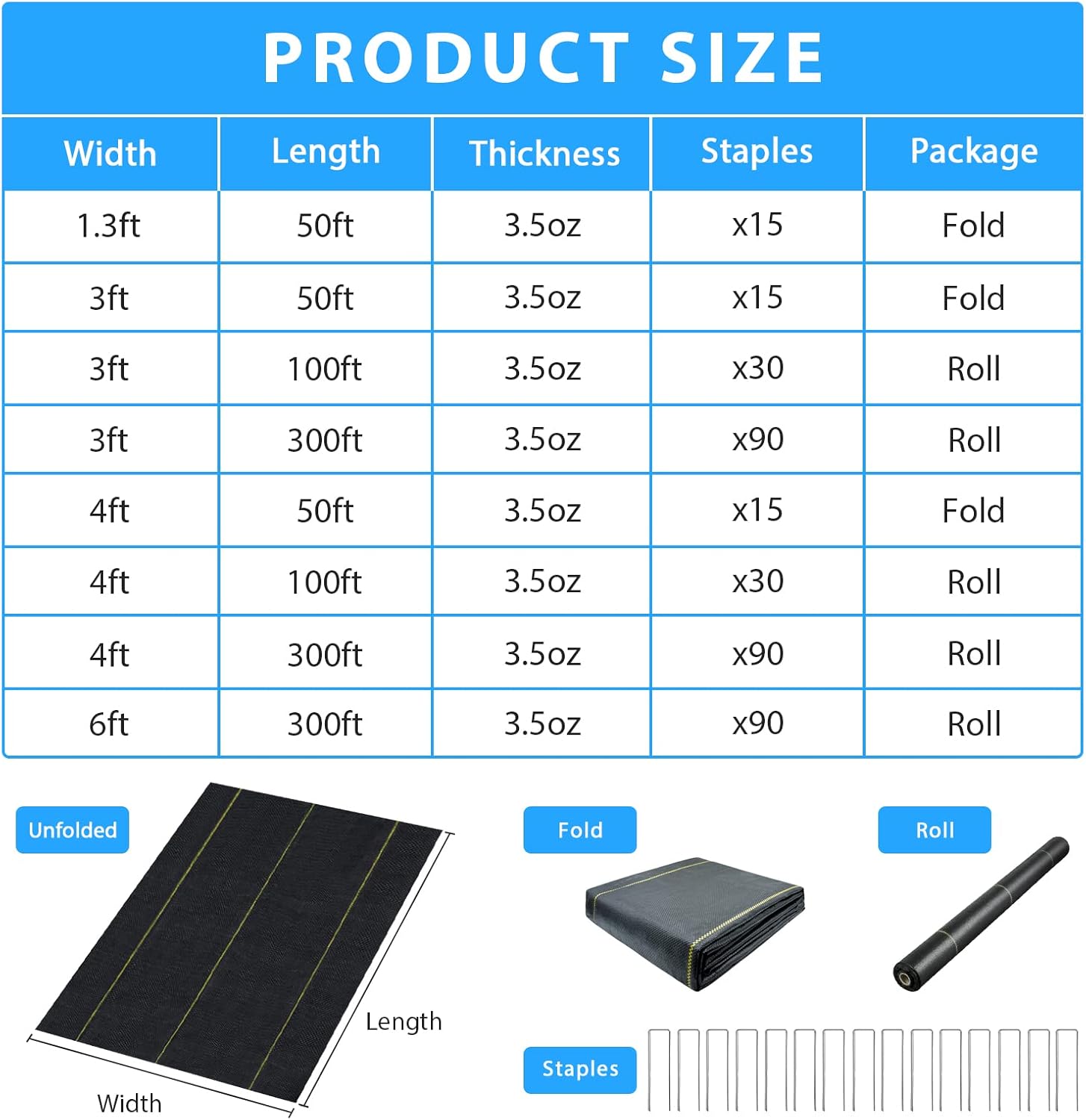 Sunocity 5ft x300ft Black Weed Barrier 3.5oz Landscape Premium Fabric Heavy-Duty Woven Ground Cloth with Superior Permeability Weed Control Convenient Design