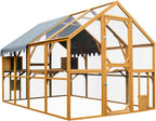 Walk-in Chicken Coop Outdoor with Waterproof Cover, 110" Large Cat Enclosure for Outdoor, Wooden Kitten Playpen with Galvanized Wire Mesh, 2 Small Doors & Safety Lock