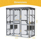 Large Catio Outdoor Cat Enclosure with Roof 71" Height Cat Wooden House Kitty Cage with 3 Jumping Platforms and 2 Napping Houses