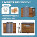 8 * 8FT Endark Wood Heavy-Duty Metal Storage Shed with Lockable Sliding Doors