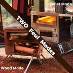 Pellet Stove with Oven, Portable Wood Burning Stove for Outdoor, Cooking, Hiking,Hot Tent Stove with Stainless Steel Construction. Chimney Pipes Included(Model: Greenstovehori 5)