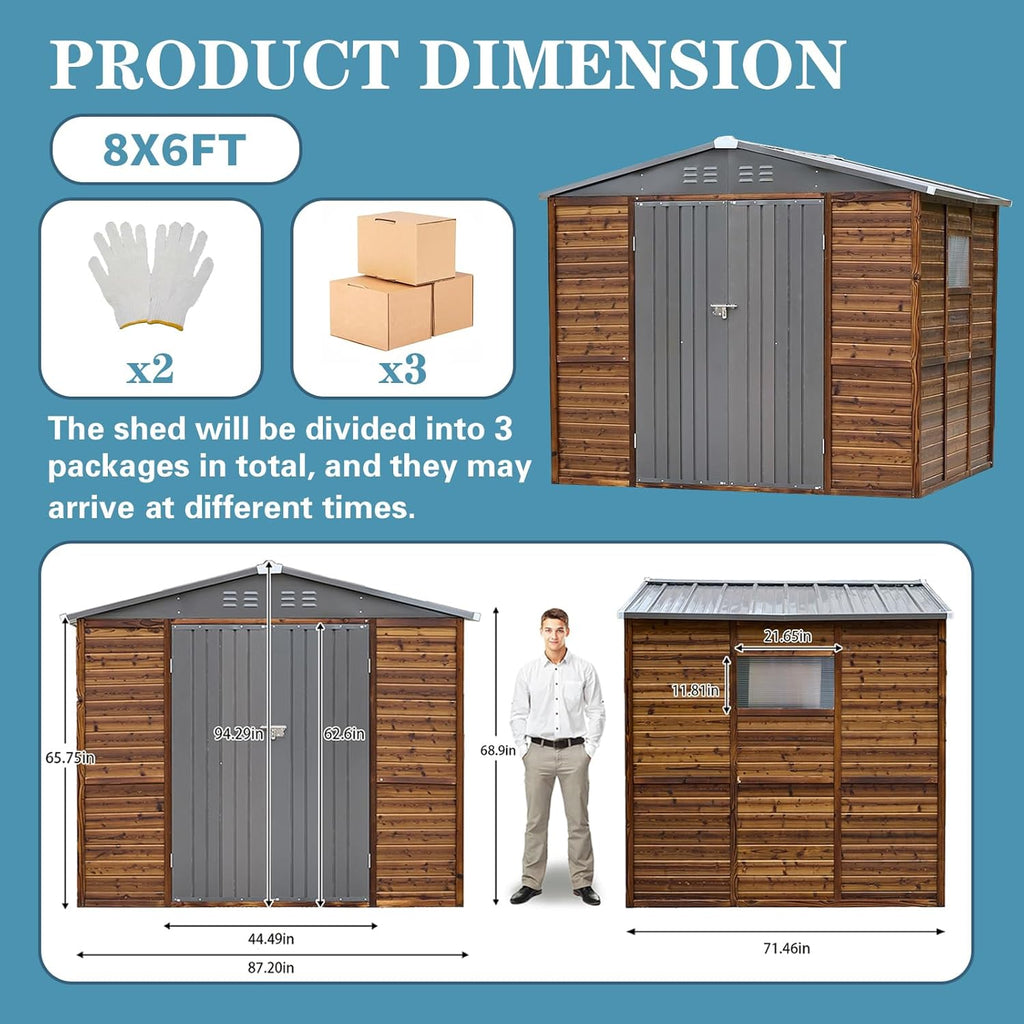 6 * 8FT Endark Wood Heavy-Duty Metal Storage Shed with Lockable Sliding Doors