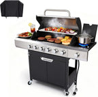 Endark 5-Burner 58,500 BTU Stainless Steel Outdoor Propane Gas Grill with Side Burner & Porcelain Grates | Wheeled BBQ Grill for Patio, Garden, Backyard