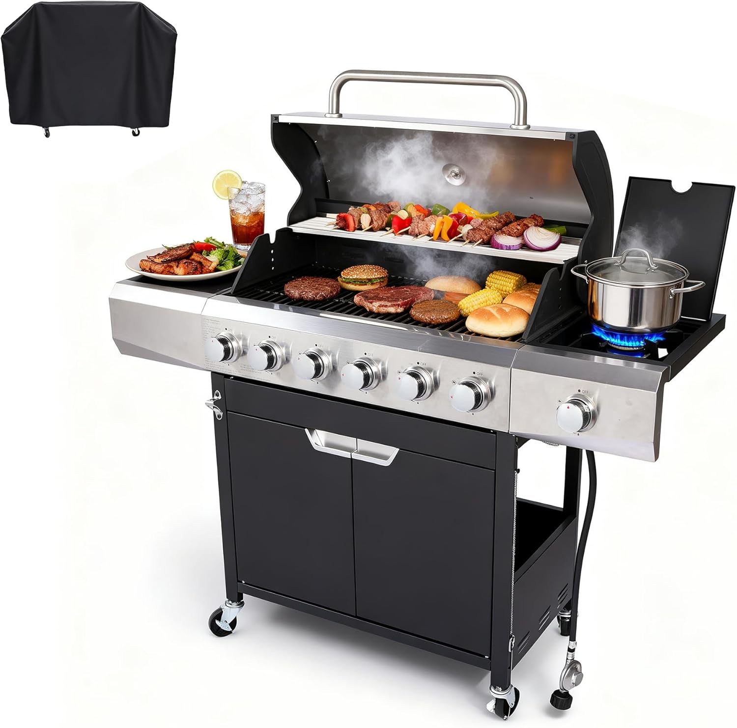 Endark 4-burner | 34,000 BTU all-purpose cast iron bbq grill | Perfect for outdoor cooking, garden, poolside, tailgating and hiking | great for roasting, searing, kebabs