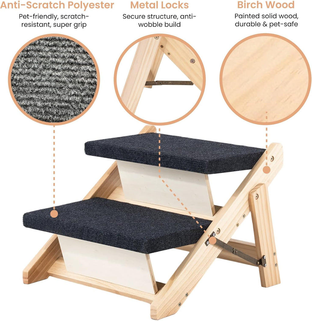 MEWANG Wood Pet Stairs & Ramp for Small/Medium Dogs and Cats(17.3" L x 17.2" W x 13.0" H)
