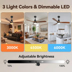 Sofucor 52 inch Solid Wood Ceiling Fan with Light, Quiet 6-Speed 3 Blades Reversible LED Ceiling Fan, Farmhouse Rustic Fan with Dimmable Light for Living Room Bedroom Home Office Cafe Patio Porch