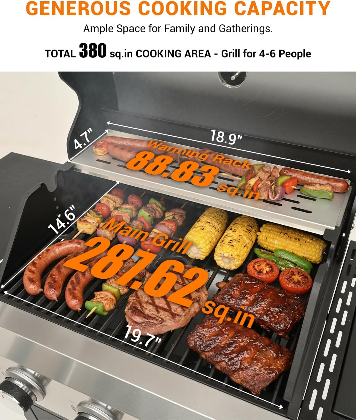 40,500 BTU 3-Burner Propane Gas Grill with Side Burner,Stainless Steel Outdoor BBQ Grill Portable with Wheels and Cast Iron Grates for Patio Garden Barbecue Cooking