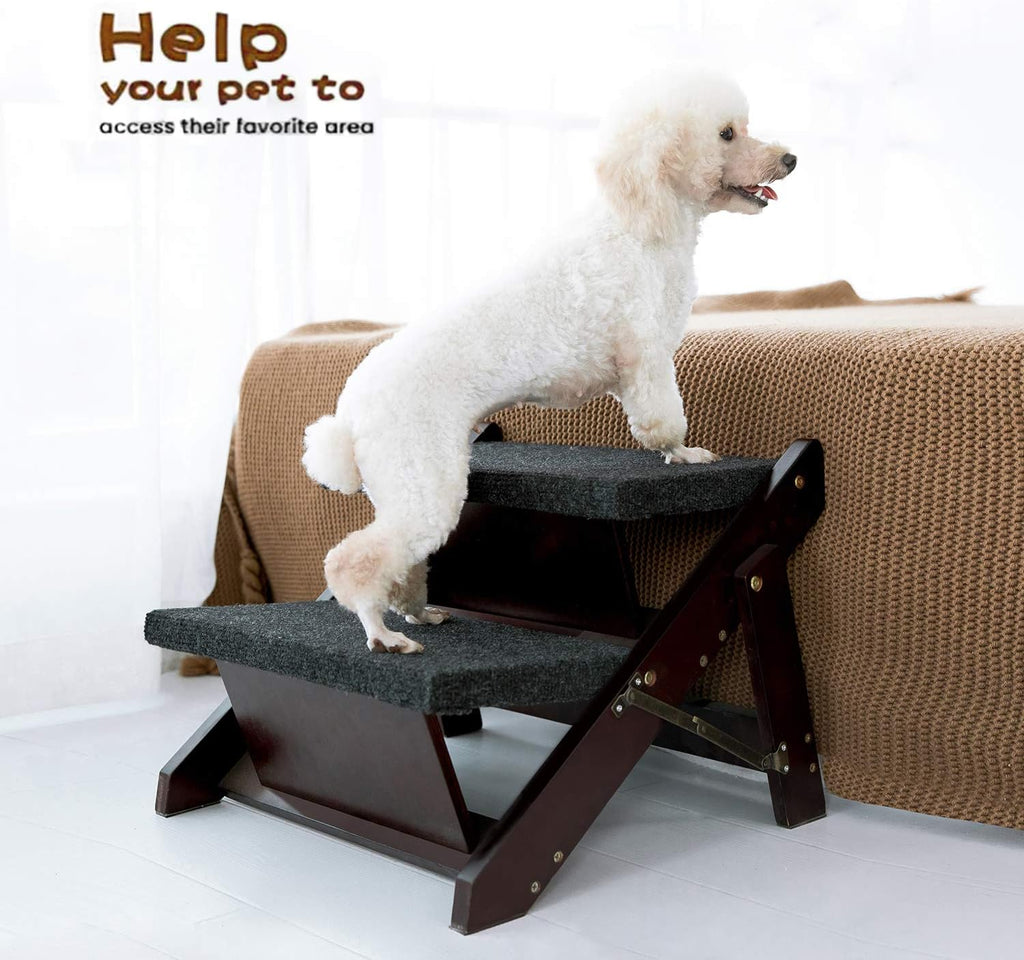 MEWANG Wooden Pet Stairs/Pet Steps - 2-in-1 Foldable Stairs & Ramp (17.3" L x 17.24" W x 13" H)