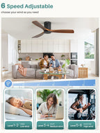 Sofucor 52 Inch Solid Wood Ceiling Fan Without Lights Flush Mount Ceiling Fan with Remote Control-Wood Blades Modern Outdoor Ceiling Fans No Light for Bedroom/Farmhouse/Patio/Indoor, Brown Black