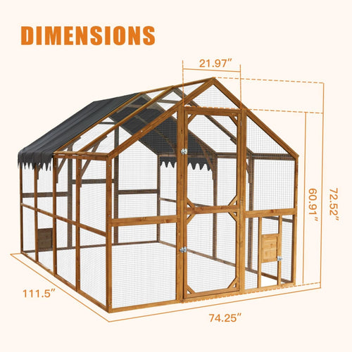110" Large Outdoor Chicken Coop Enclosure with Waterproof Cover, Walk-in Catio for Cats, Spacious Wooden Pet Playpen with Enhanced Safety Mesh