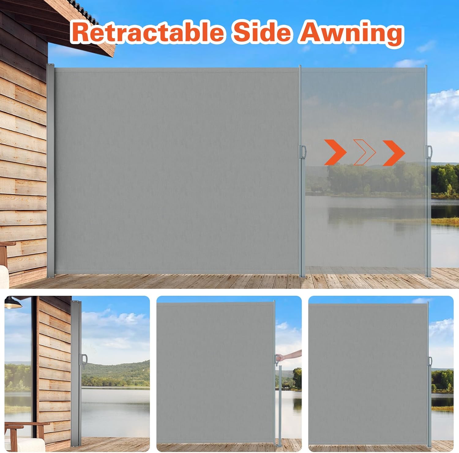 KANAGAWA 71'' x 236'' Retractable Side Awning Folding Privacy Screen Waterproof & UV-Resistant Outdoor Shade Divider for Patio, Garden, Balcony & Commercial Use