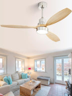 Sofucor 52 inch Solid Wood Ceiling Fan with Light, Quiet 6-Speed 3 Blades Reversible LED Ceiling Fan, Farmhouse Rustic Fan with Dimmable Light for Living Room Bedroom Home Office Cafe Patio Porch