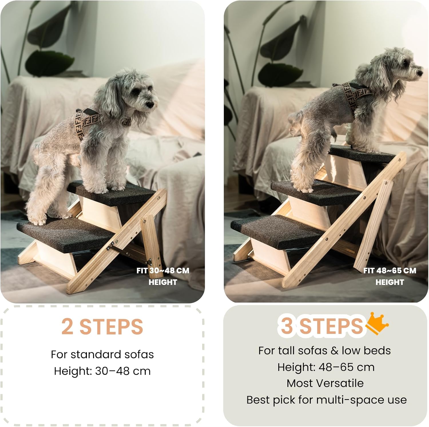 MEWANG Wood Pet Stairs & Ramp for Small/Medium Dogs and Cats(17.3" L x 17.2" W x 13.0" H)