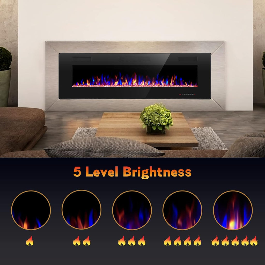R.W.FLAME 36 inch Recessed and Wall Mounted Electric Fireplace, Ultra Thin ad Low Noise, Fit for 2 x 4 and 2 x 6 Stud, Remote Control with Timer,Touch Screen,Adjustable Flame Color and Speed