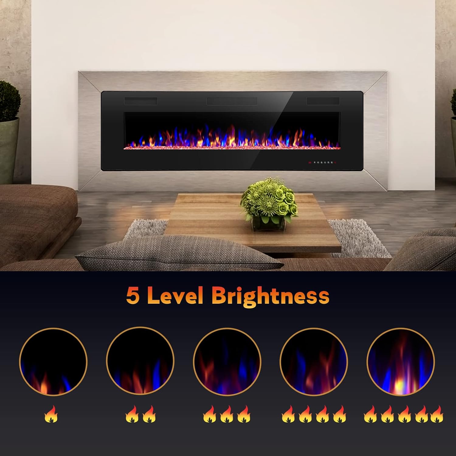 R.W.FLAME 36 inch Recessed and Wall Mounted Electric Fireplace, Ultra Thin ad Low Noise, Fit for 2 x 4 and 2 x 6 Stud, Remote Control with Timer,Touch Screen,Adjustable Flame Color and Speed
