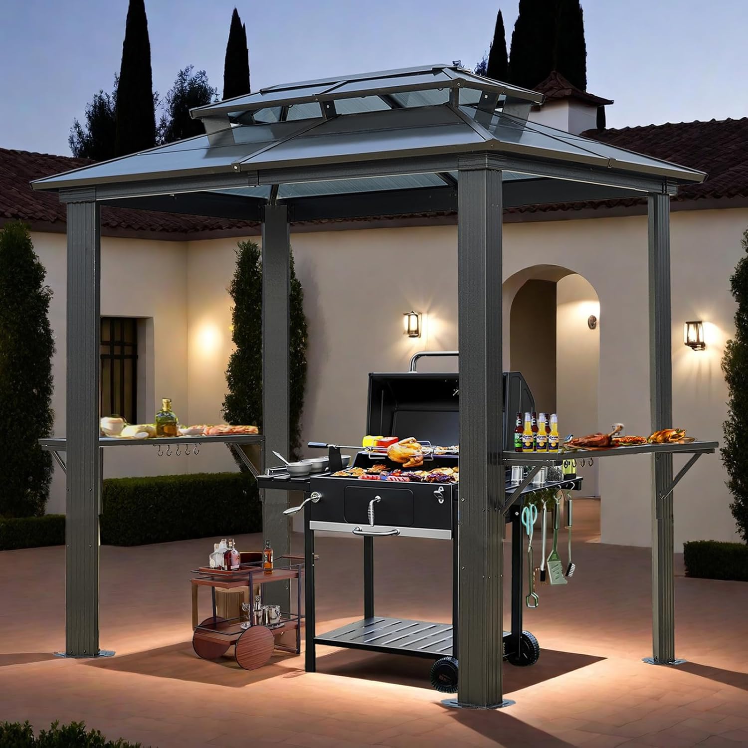 Endark 8'x5' Grill Hardtop Polycarbonate Gazebo with Double Roof