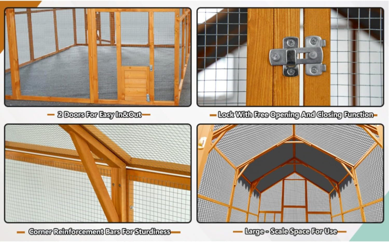 110" Large Outdoor Chicken Coop Enclosure with Waterproof Cover, Walk-in Catio for Cats, Spacious Wooden Pet Playpen with Enhanced Safety Mesh