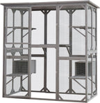 Large Catio Outdoor Cat Enclosure with Roof 71" Height Cat Wooden House Kitty Cage with 3 Jumping Platforms and 2 Napping Houses