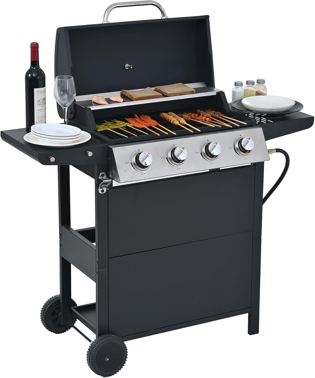 Endark 5-Burner 58,500 BTU Stainless Steel Outdoor Propane Gas Grill with Side Burner & Porcelain Grates | Wheeled BBQ Grill for Patio, Garden, Backyard