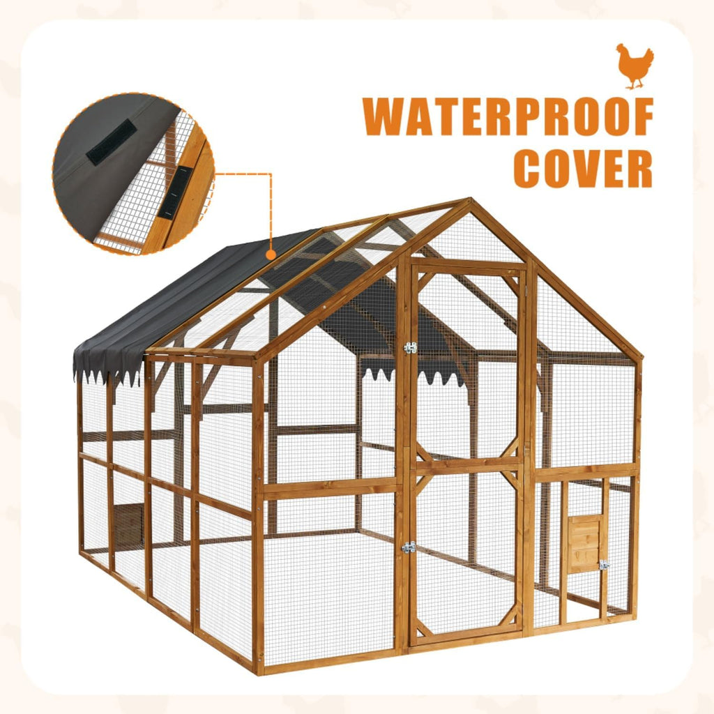110" Large Outdoor Chicken Coop Enclosure with Waterproof Cover, Walk-in Catio for Cats, Spacious Wooden Pet Playpen with Enhanced Safety Mesh
