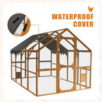 110" Large Outdoor Chicken Coop Enclosure with Waterproof Cover, Walk-in Catio for Cats, Spacious Wooden Pet Playpen with Enhanced Safety Mesh