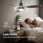 Sofucor 52 inch Solid Wood Ceiling Fan with Light, Quiet 6-Speed 3 Blades Reversible LED Ceiling Fan, Farmhouse Rustic Fan with Dimmable Light for Living Room Bedroom Home Office Cafe Patio Porch