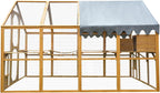 Walk-in Chicken Coop Outdoor with Waterproof Cover, 110" Large Cat Enclosure for Outdoor, Wooden Kitten Playpen with Galvanized Wire Mesh, 2 Small Doors & Safety Lock