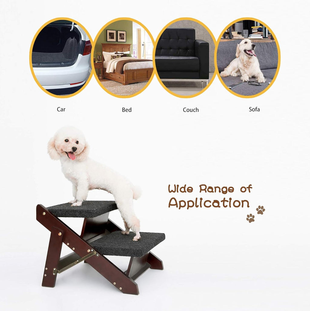 MEWANG Wooden Pet Stairs/Pet Steps - 2-in-1 Foldable Stairs & Ramp (17.3" L x 17.24" W x 13" H)