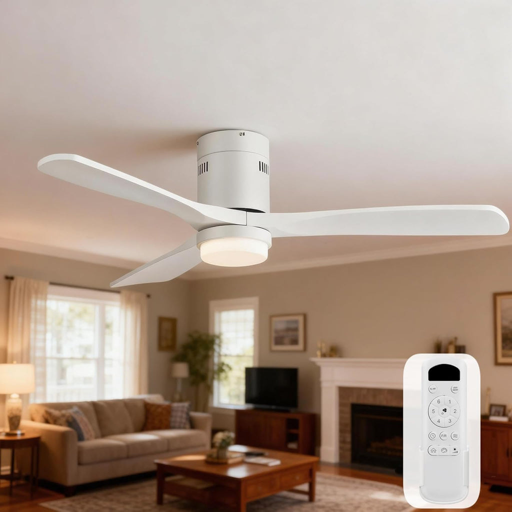 Sofucor Ceiling Fans with Lights 52 Inch Flush Mount Ceiling Fan with Remote Control, Wood Blades Modern Outdoor Ceiling Fans for Bedroom/Farmhouse/Patio/Indoor, Quiet DC Motor