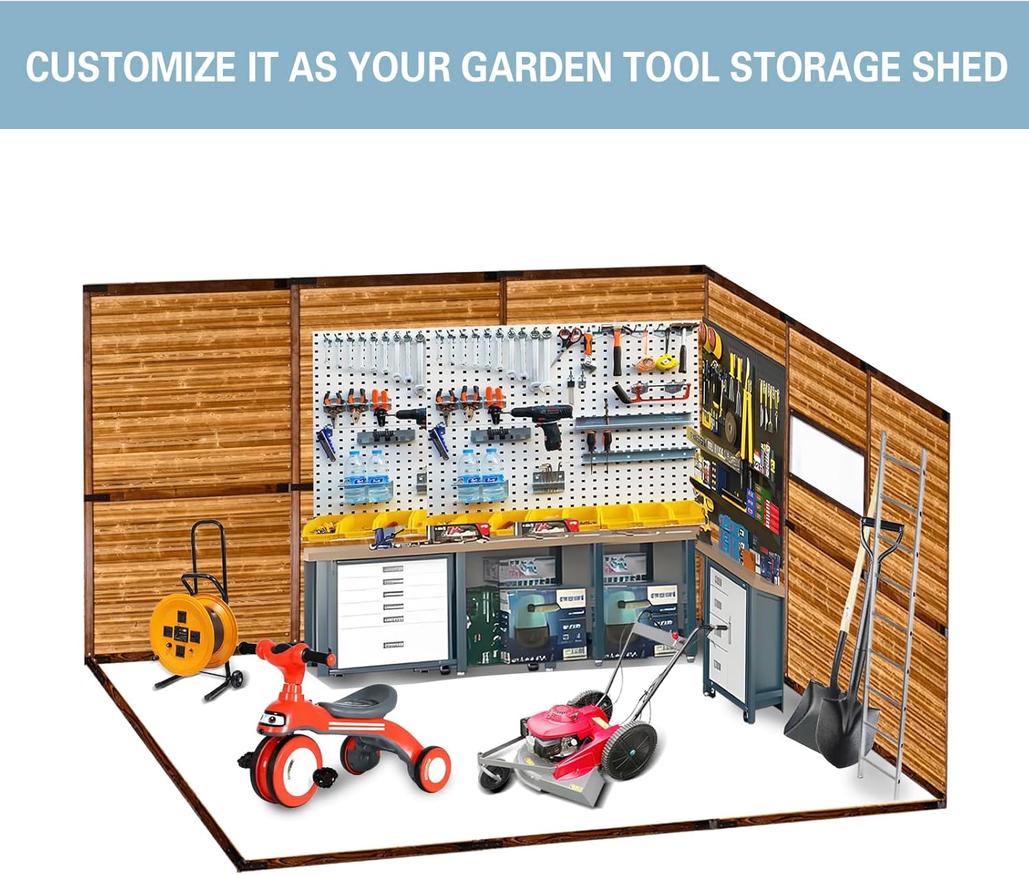8 * 10FT Endark Wood Heavy-Duty Metal Storage Shed with Lockable Sliding Doors