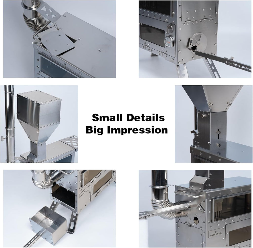 Pellet Stove with Oven, Portable Wood Burning Stove for Outdoor, Cooking, Hiking,Hot Tent Stove with Stainless Steel Construction. Chimney Pipes Included(Model: Greenstovehori 5)