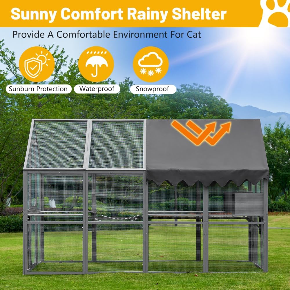Large Outdoor Cat Enclosure with Weatherproof Roof and Multiple Levels for Cats to Play and Rest Safely in Backyard or Garden