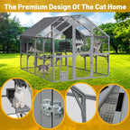 Large Outdoor Cat Enclosure with Weatherproof Roof and Multiple Levels for Cats to Play and Rest Safely in Backyard or Garden