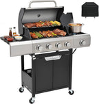 Stainless Steel 3-Burner Gas Grill, 25650 BTU Outdoor BBQ Grill with Side Table, 338 sq.in Cooking Area, Perfect for Patio, Deck & Family Barbecues