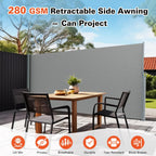 KANAGAWA 71'' x 236'' Retractable Side Awning Folding Privacy Screen Waterproof & UV-Resistant Outdoor Shade Divider for Patio, Garden, Balcony & Commercial Use