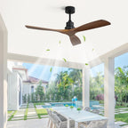 Ceiling Fan no Lights, 52 Inch Low Profile Flush Mount Modern Wood Ceiling Fan with Remote for Indoor Farmhouse Bedroom Living Room Outdoor Patio Porch, Reversible DC Motor, Noiseless
