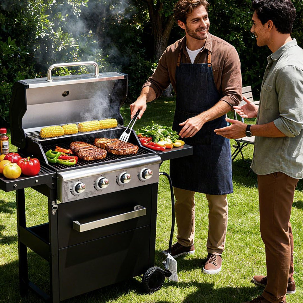 4-Burner Propane Gas Grill, 304 Stainless Steel Propane Grill 27,000 BTU, Multifunction Outdoor BBQ Grill, Patio Garden Barbecue Grill with a dust cover