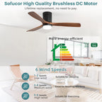 Sofucor Ceiling Fans with Lights 52 Inch Flush Mount Ceiling Fan with Remote Control, Wood Blades Modern Outdoor Ceiling Fans for Bedroom/Farmhouse/Patio/Indoor, Quiet DC Motor