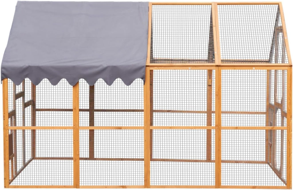 110" Large Outdoor Chicken Coop Enclosure with Waterproof Cover, Walk-in Catio for Cats, Spacious Wooden Pet Playpen with Enhanced Safety Mesh
