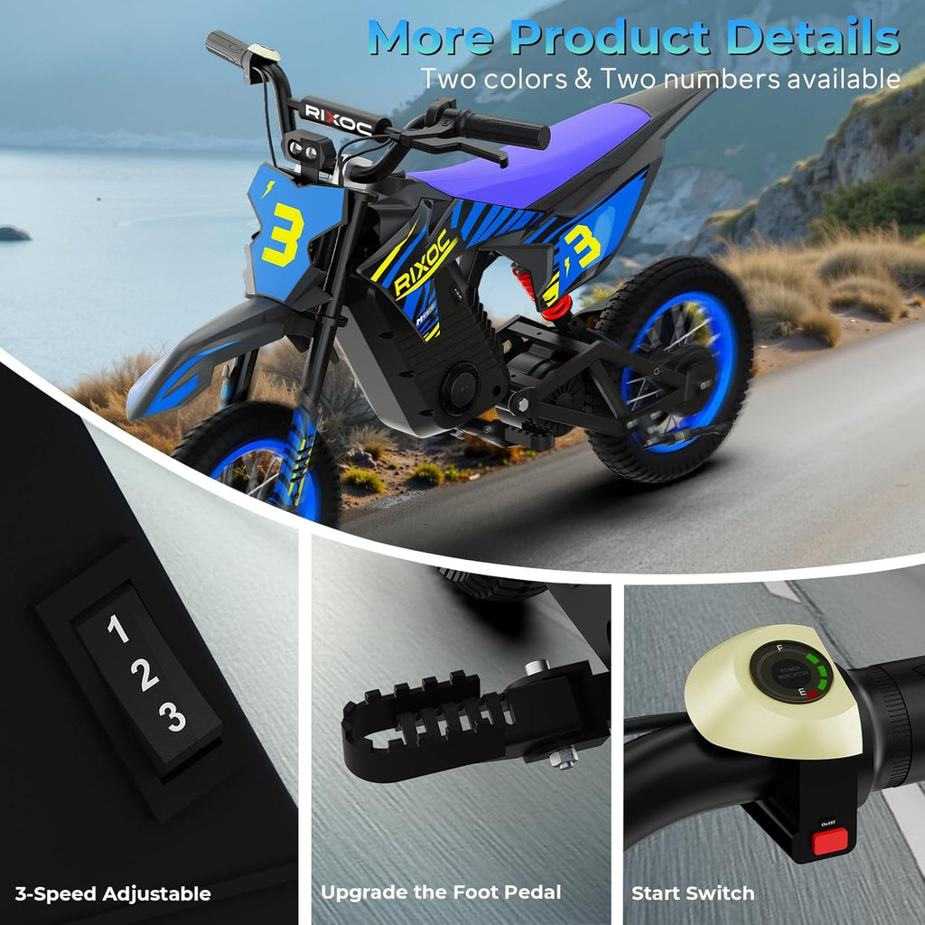 DK-12 Electric Dirt Bike for Kids Ages 3-10, 700W Peak Motor Electric Motorcycle Up to 15.5MPH 36V Battery 14 Mile Long-Range, 12'' Air Tires,3-Speed Modes Electric Bike for Kids