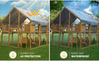 Walk-in Chicken Coop Outdoor with Waterproof Cover, 110" Large Cat Enclosure for Outdoor, Wooden Kitten Playpen with Galvanized Wire Mesh, 2 Small Doors & Safety Lock