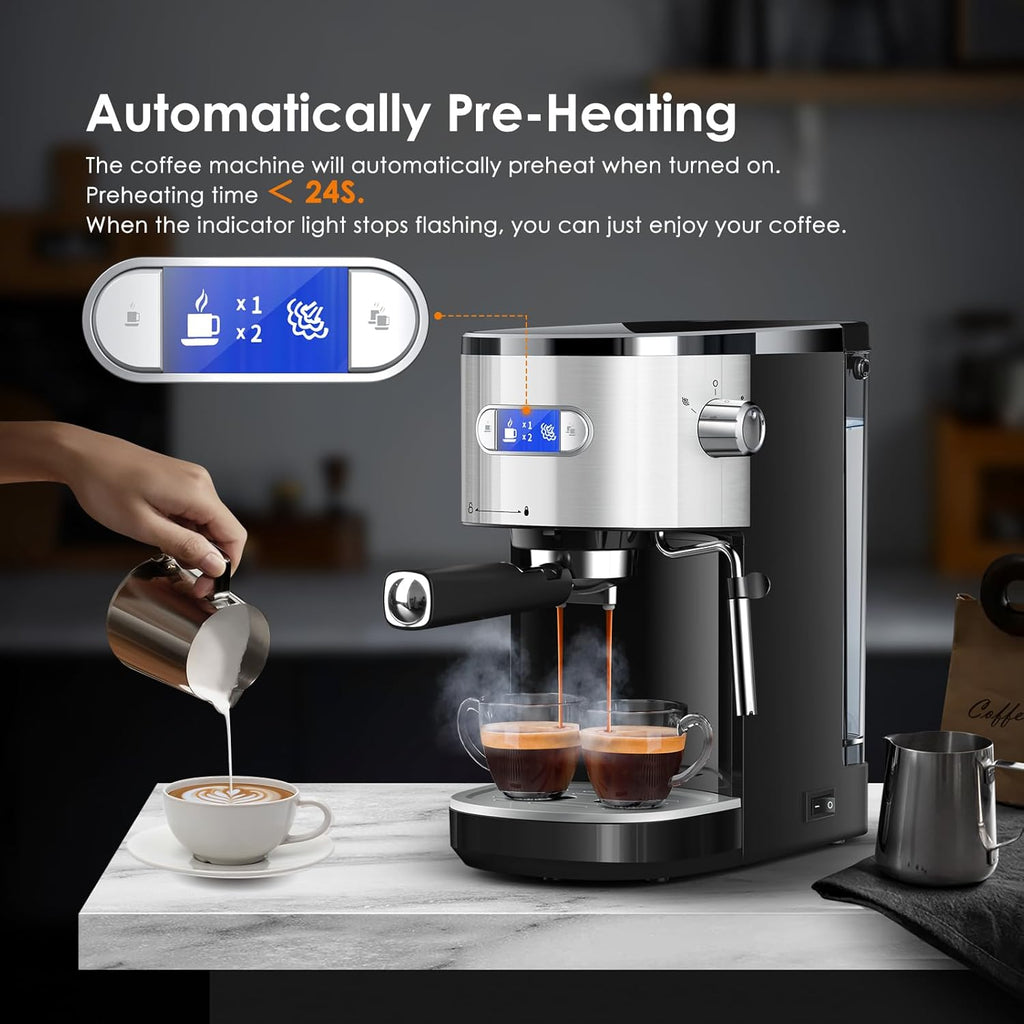 COWSAR Espresso Machine 20 Bar, Semi-Automatic Espresso Maker with Milk Frother Steam Wand, 45 OZ Removable Water Tank for Cappuccino, Latte, Home