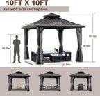 10 * 10FT Gazebo with Galvanized Steel Double Top Canopy