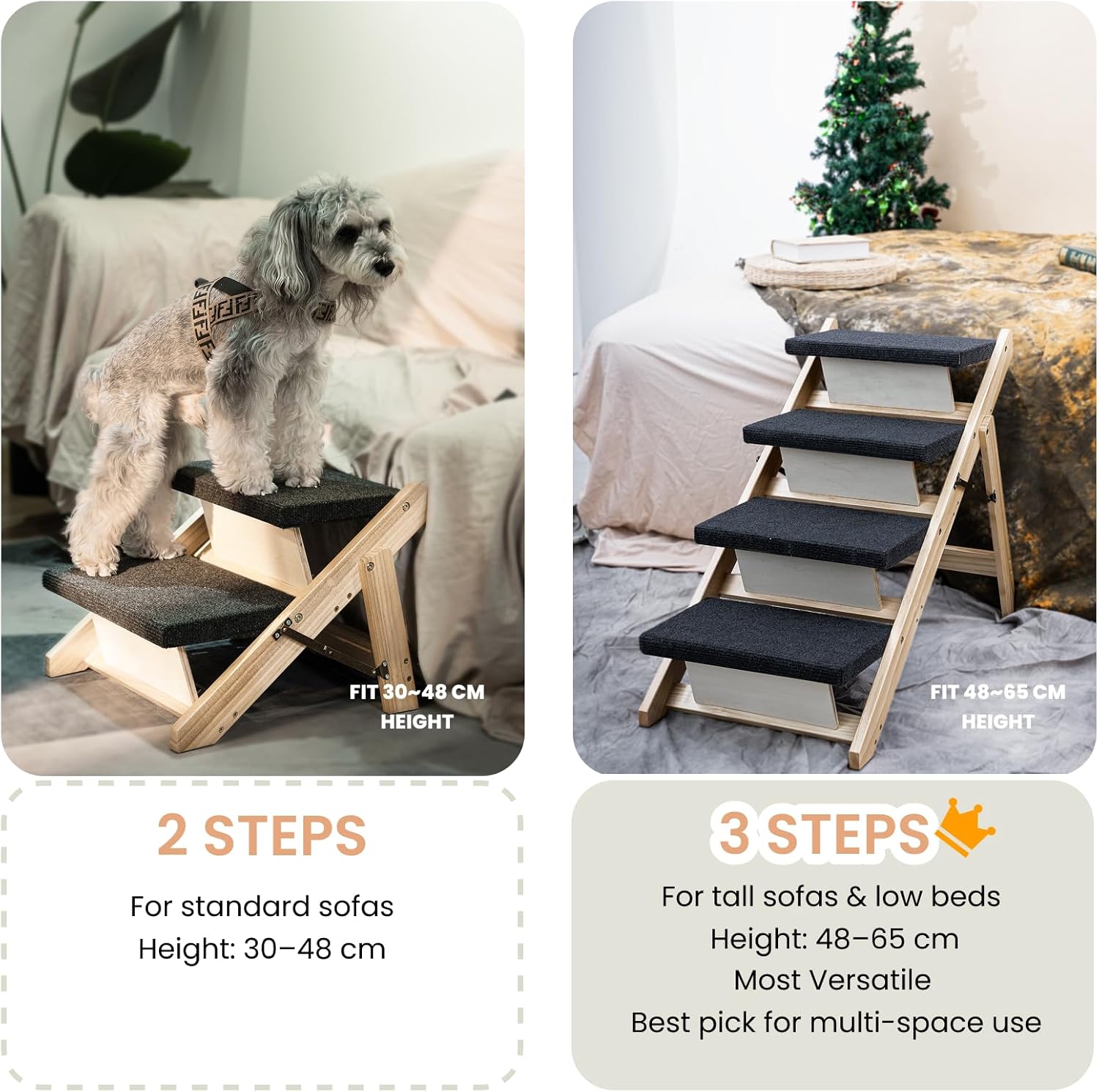 MEWANG Wood Pet Stairs & Ramp for Small/Medium Dogs and Cats (31.5" L x 17.2" W x 25.0" H)