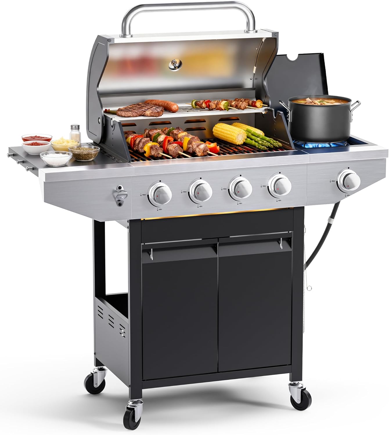 Stainless Steel 3-Burner Gas Grill, 25650 BTU Outdoor BBQ Grill with Side Table, 338 sq.in Cooking Area, Perfect for Patio, Deck & Family Barbecues