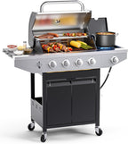 EUHOME Upgraded 51,000 BTU Stainless Steel Burner Barbecue Grill, 4 Burner BBQ Propane Gas Grill with Side Burner, 452 sq.in Cooking Area with Porcelain for Patio, Camping, Outdoor Cooking